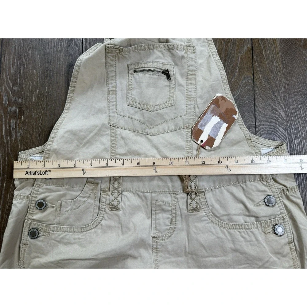 No Boundaries Juniors Khaki Short Overalls Romper